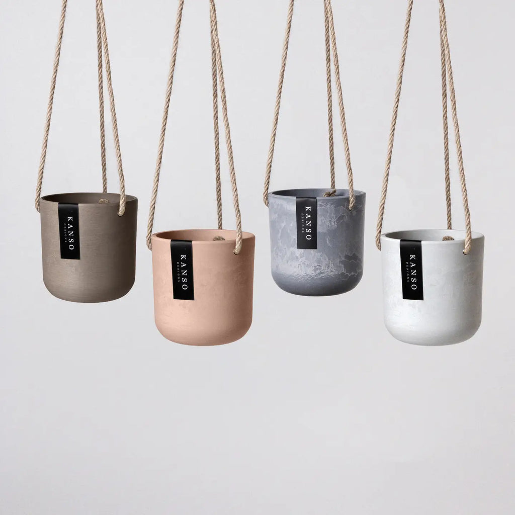 kanso hanging planter 4" Signature Stone Hanging Planter with Drainage Black